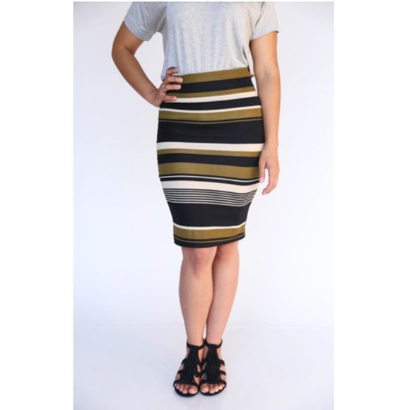 Agnes & Dora Pencil Skirt, olive stripped - Picture 1 of 2